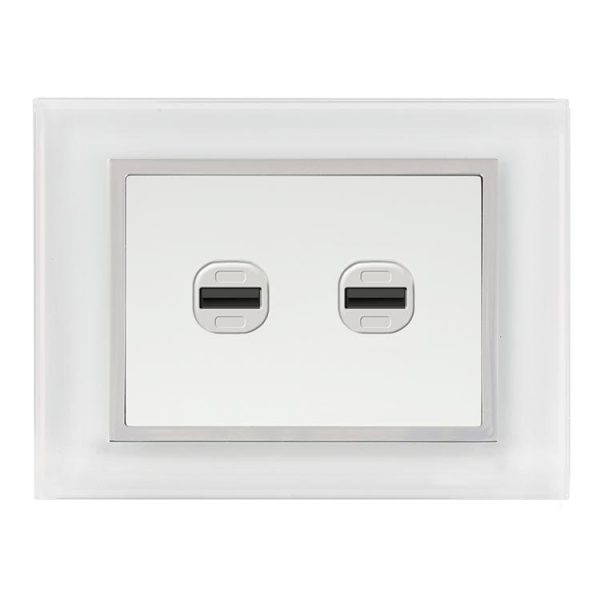 EU White glass USB charger 2 holes: Luminosa by bella Lujo